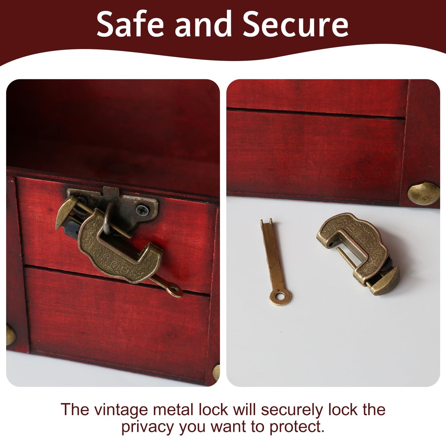 HonyQiShuo Decorative Wood Treasure Chest Box with Small Metal Lock