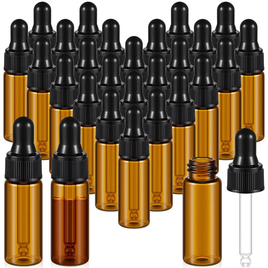 Didaey 200 Pcs 5 ml Mini Glass Oil Dropper Bottle Bulk, Clear Essential Small Empty Bottles Sample Containers Perfume Liquid Vials with Cap for Traveling (Amber)