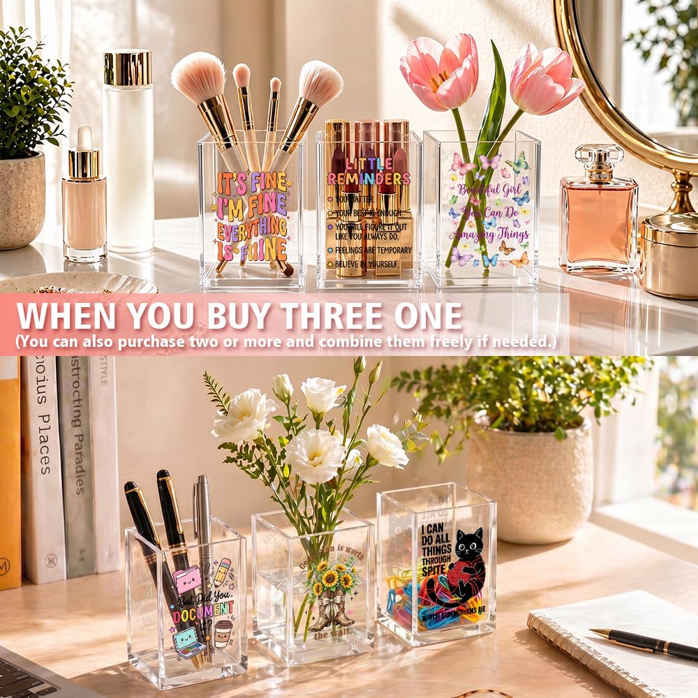 Xiahde Beautiful Girl You Can Do Amazing Things Acrylic Pencil Holder Cup, Inspirational Makeup Brush Organizer Gifts, Butterfly Encourage Gifts for Women Sister Daughter, Bathroom Vanity Organizer