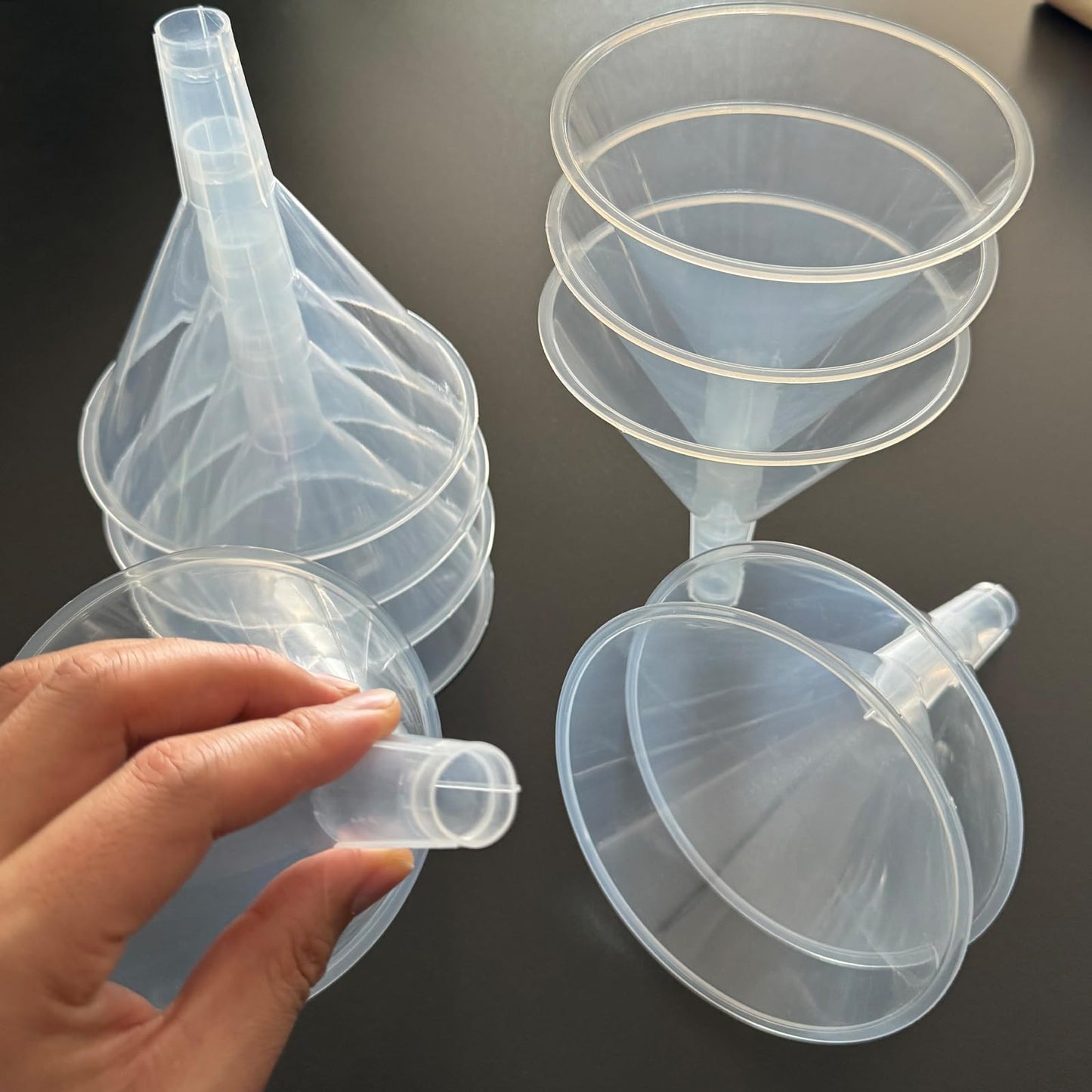 Neehows 10 Pack Clear Plastic Funnels with 4.8" Wide Mouth & 0.75" (1.9cm) Spout - BPA-Free, Heat-Resistant for Kitchen, Science Labs, Oil Changes, DIY Crafts