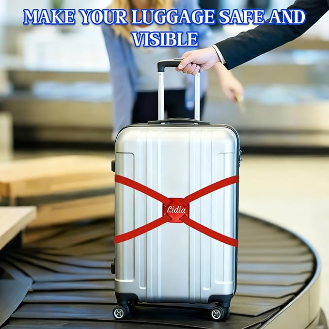 Personalized Luggage Straps Bag Bungee, 4 Pcs Custom Luggage Straps for Suitcases - Add a Bag Securely, Burst-Proof Elastic Travel Strap, High-Vis Luggage Connector Straps Adjustable 28"-95"