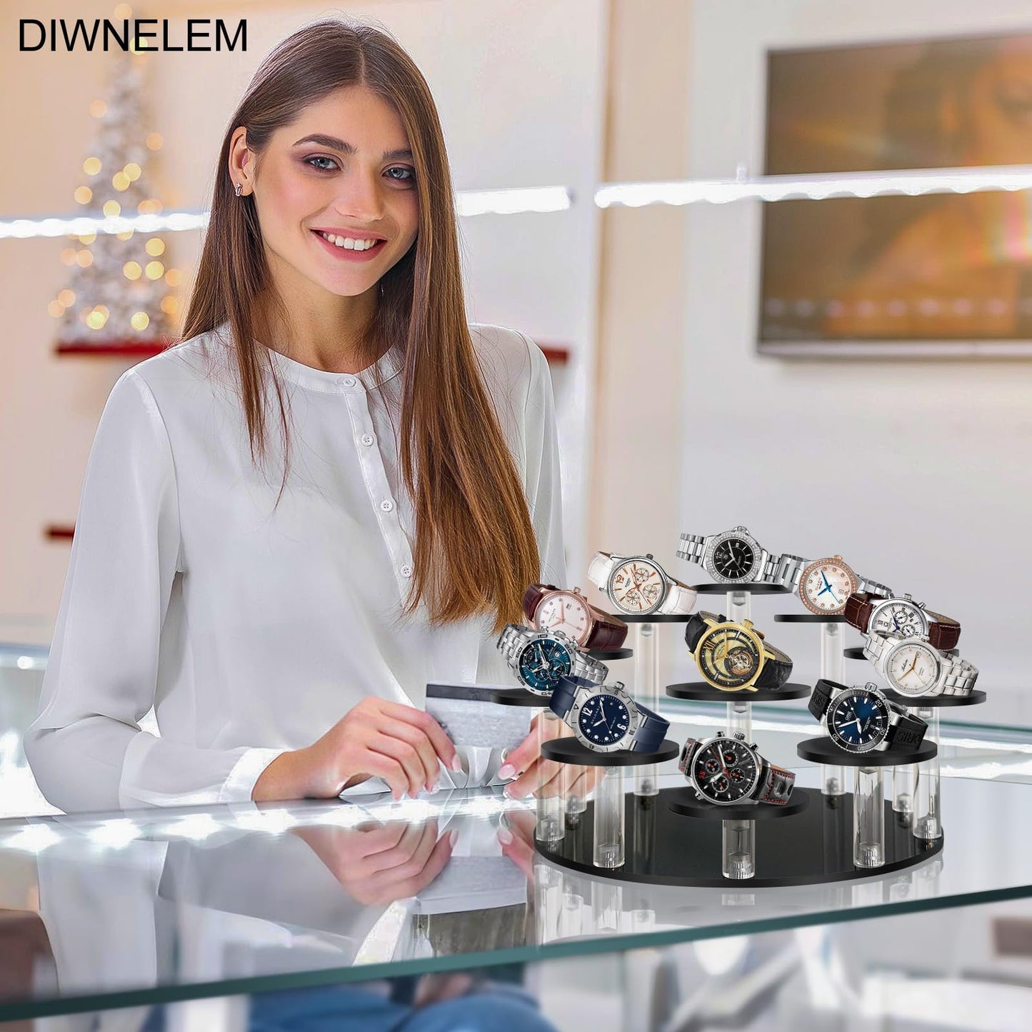 DIWNELEM Round Jewelry Stand Acrylic Display Riser Stands Dessert Tower Display Tower for Watch,Jewelry,Rings,Earrings,Mini Figurines,Cupcakes(Black,11Tier)