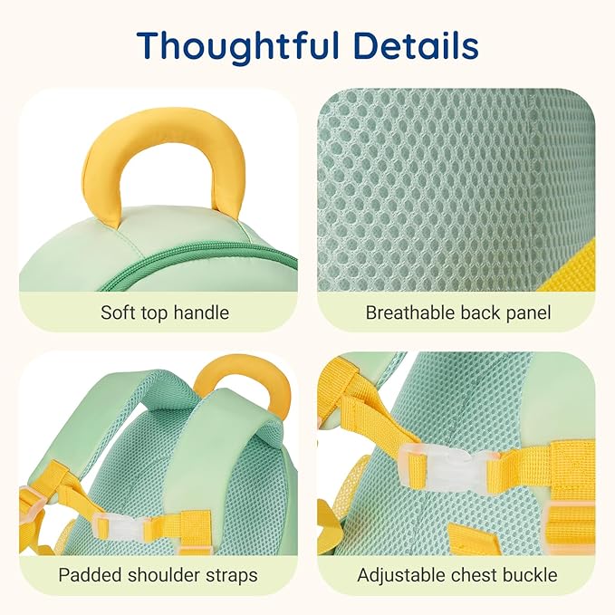 mommore Toddler Backpack for Boys 2-4 Cute 3D Kids Backpack Dinosaur Small Pre-K Backpacks Water-Resistant for Preschool Kindergarten with Toddler Leash, Chest Buckle