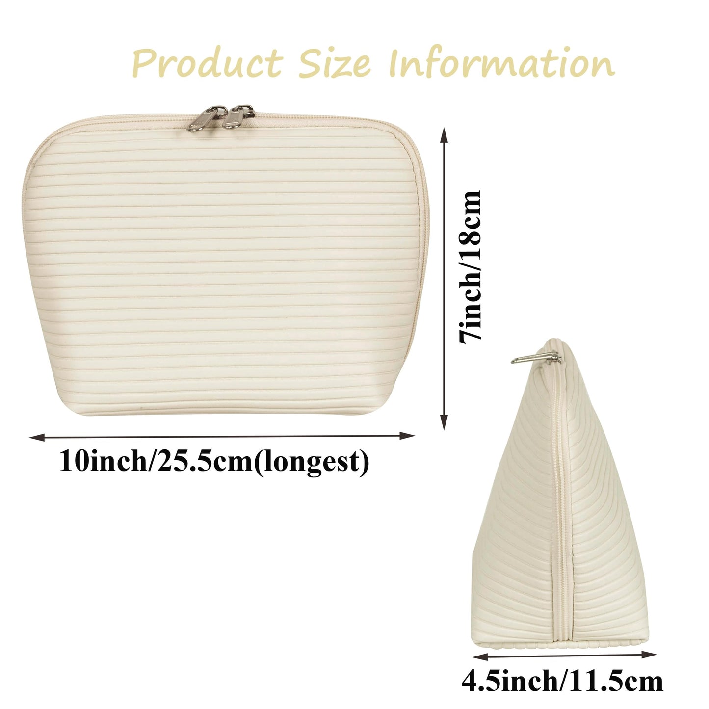 Tense Edano Travel Makeup Bag for Women, Waterproof Stand Up Cosmetic Bag with Brush Holders, Organizer Bag with Compartments, Fold-Down Design for Skincare, Toiletries & Essentials(White, Medium)