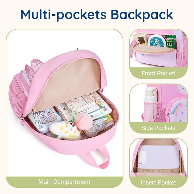 mommore Kids Backpack Preschool Kindergarten Backpack for Girls 4-6 Girl Bookbag 15” for Elementary School, Car