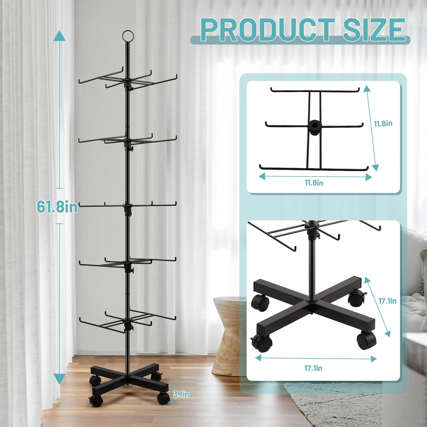 Flenpptly Retail Display Stand Rotating Display Rack 5 Tier Spinning Display Stand for Craft Shows, Jewelry, Keychain, Earring Adjustable Height Retail Display Racks (5-Tier Black)
