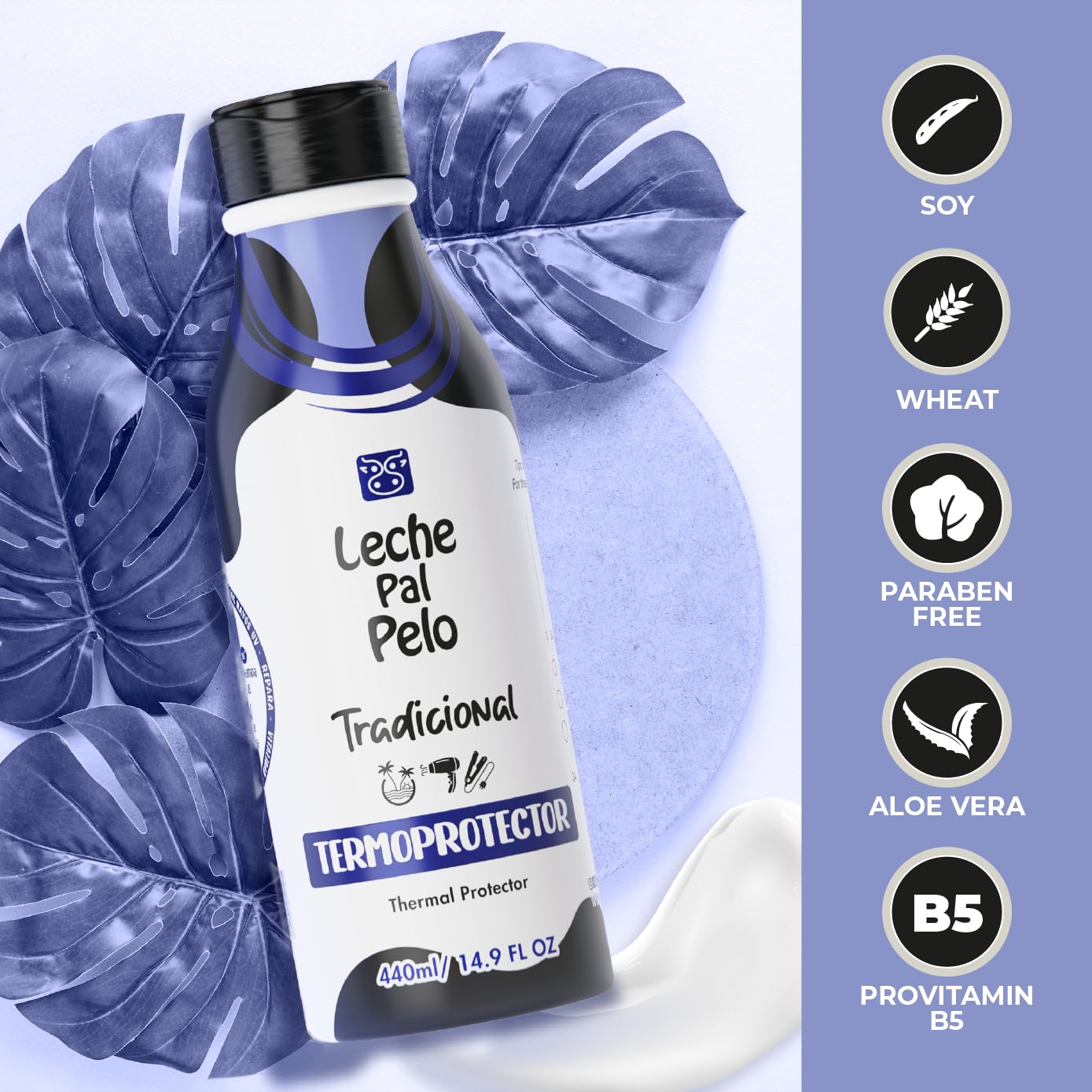 Leche Pal Pelo Traditional - Thermal Protector Cream - Heat Protection with Soy, Aloe Vera, Wheat Proteins - 14.9 oz