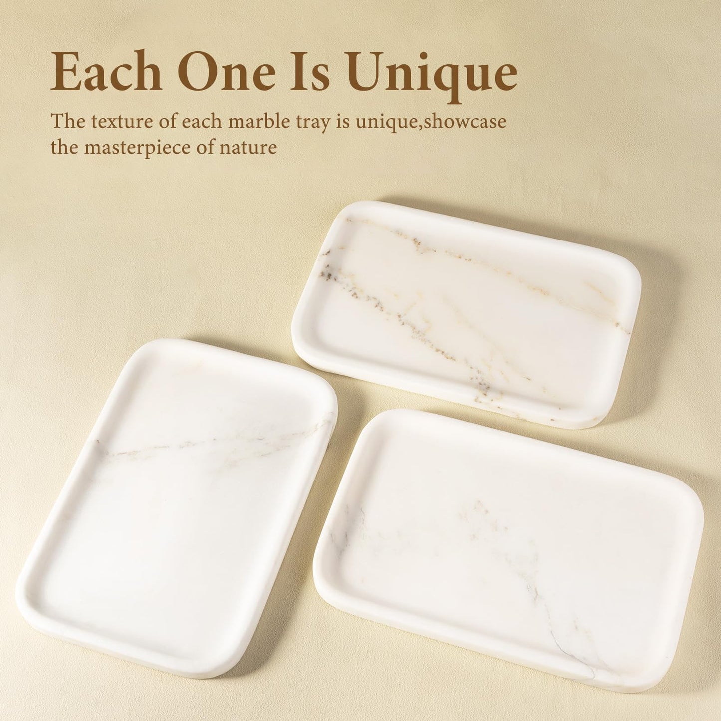 Koville Marble Tray, 12"x8" Marble Vanity Tray for Countertop Bathroom Kitchen Dresser, Decorative Catchall Trays for Perfume Jewelry, Rectangular Stone Serving Tray(Oriental Calacatta