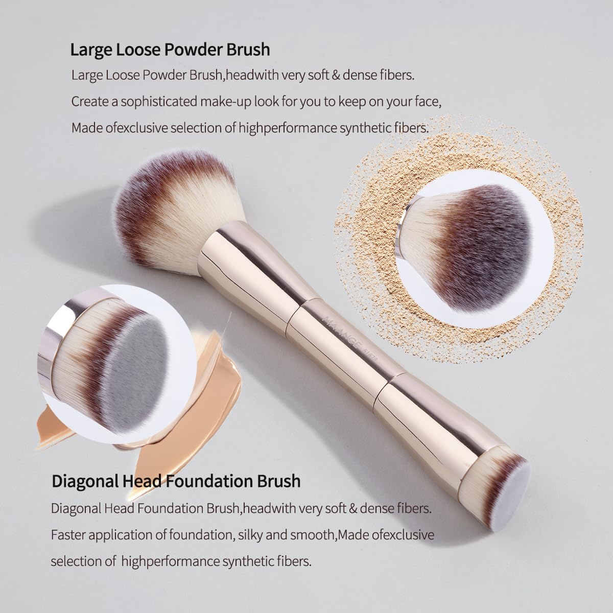 MAANGE 20 PCS Makeup Brush Set with Bag, Double-ended Kabuki Brush Foundation Contour Brush for Liquid Powder Concealer Eye Shadows Cream Cosmetics Blending Blush Face Makeup Tools with Case (Gold)