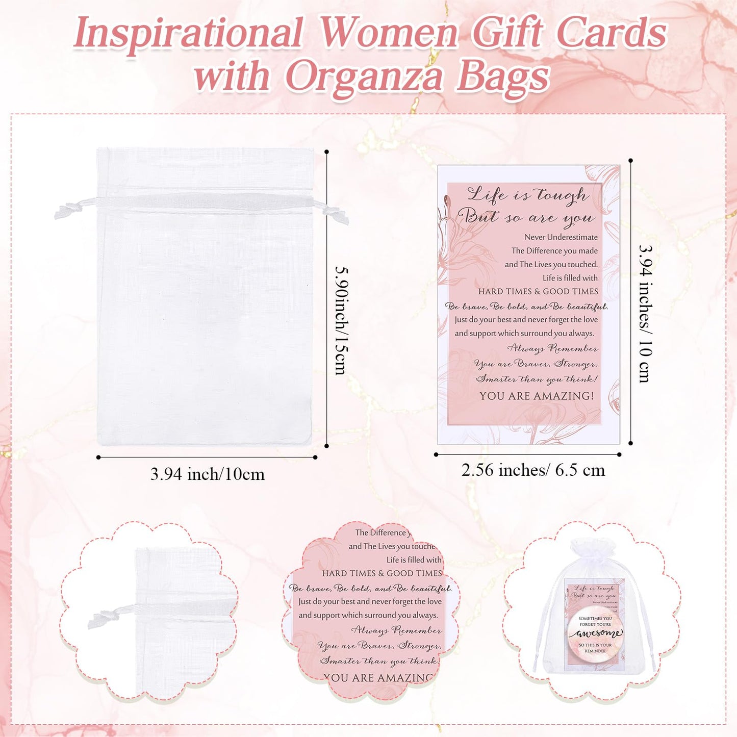 Cinnvoice 25 Set Inspirational Compact Mirror Bulk Gift for Women Mini Makeup Pocket Mirror with Motivational Card for Graduation Teacher Nurse Mental Health Month Employee Coworker (Pink)
