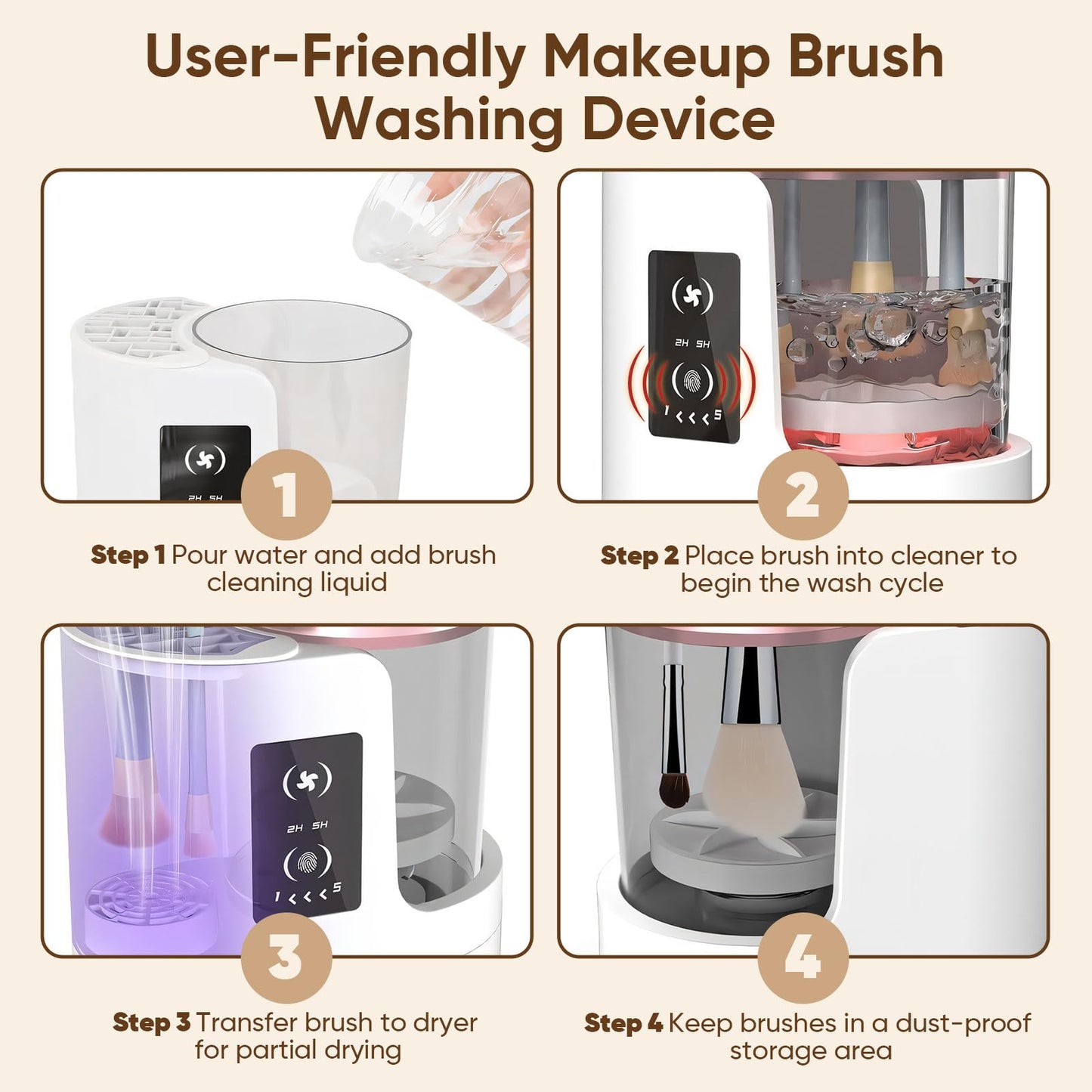 Electric Makeup Brush Cleaner 3-in-1, Automatic Brush Washing & Air-Drying Machine, Dual-Direction Deep Cleaning, Adjustable 2H/5H Drying, Fits Most Brush Sizes, Plug in Design (2026 Upgrade)