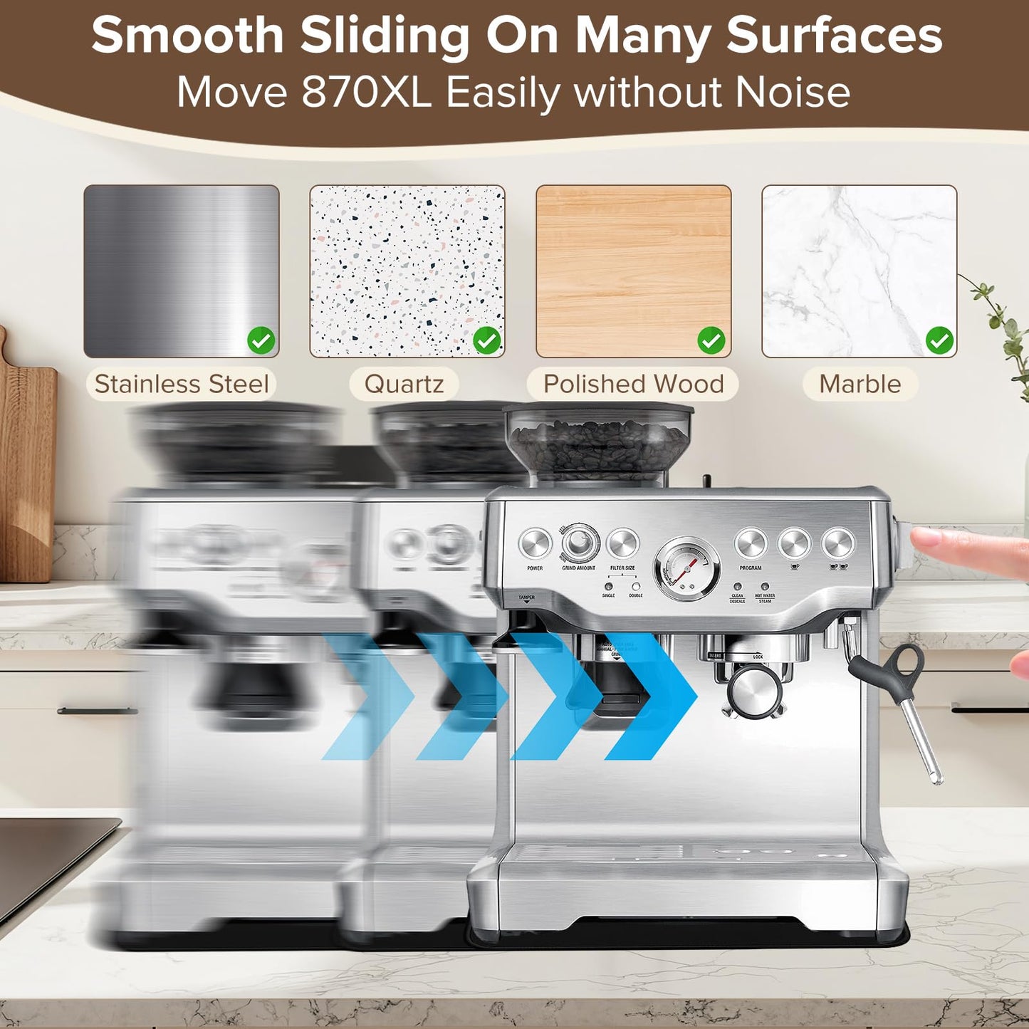 1 Pcs Sliding Mat for Breville Espresso Machine 870XL, with Microfiber Towel and Coffee Brush, Slide Easily,Cleanig Kit, Cafe Accessories,Scratch-Free Movement for Countertop and Keep Machine Clean