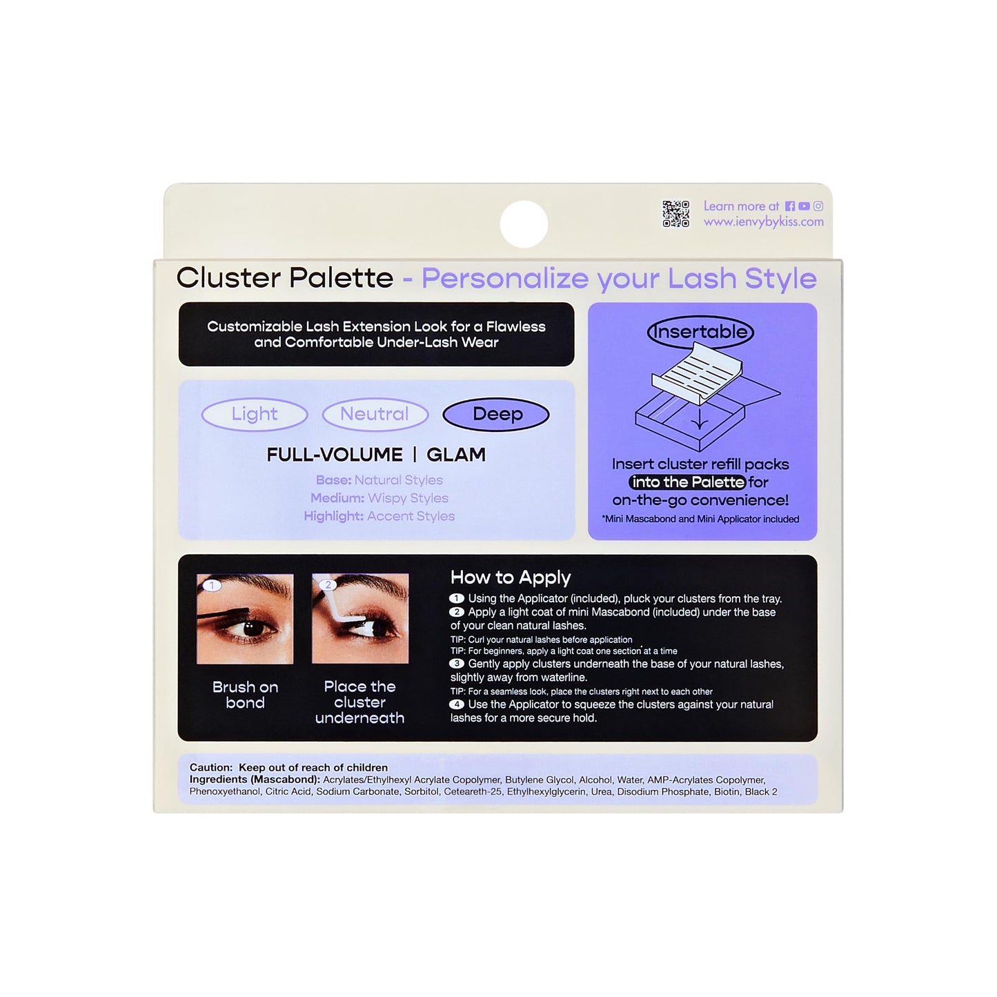 i-ENVY Cluster Palette Kit, DIY Lash Makeup, Customizable Under Lash Extension Layering All in One Convenience, Mini Applicator & Mascabond Glue Included (Deep)