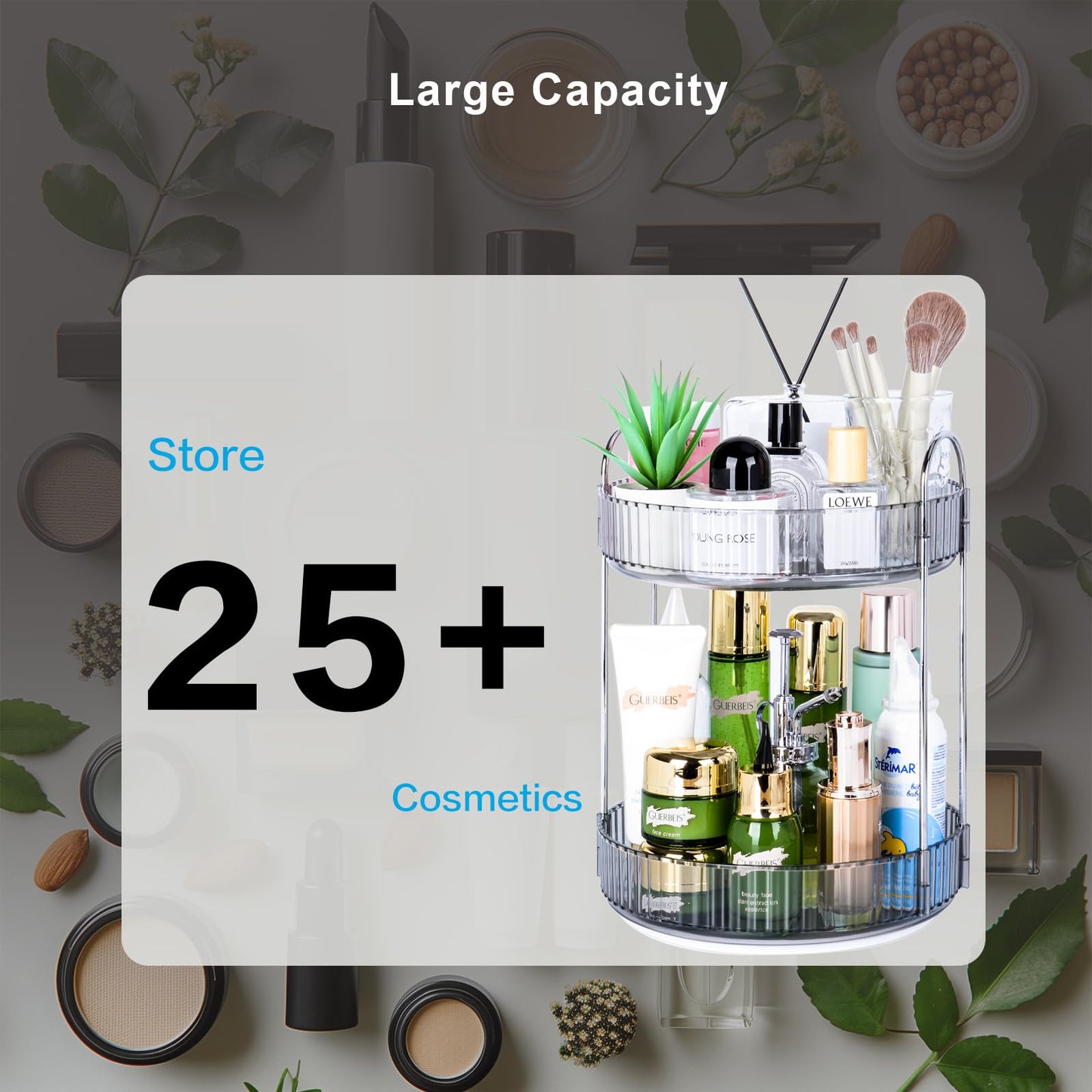 Niluks 360 Rotating Makeup Organizer, 2 Tier Lazy Susan Bathroom Counter Organizer, Skincare Organizers, Spinning Perfume Organizer & Vanity Organizer Countertop (Classic Grey, 2 Tier)