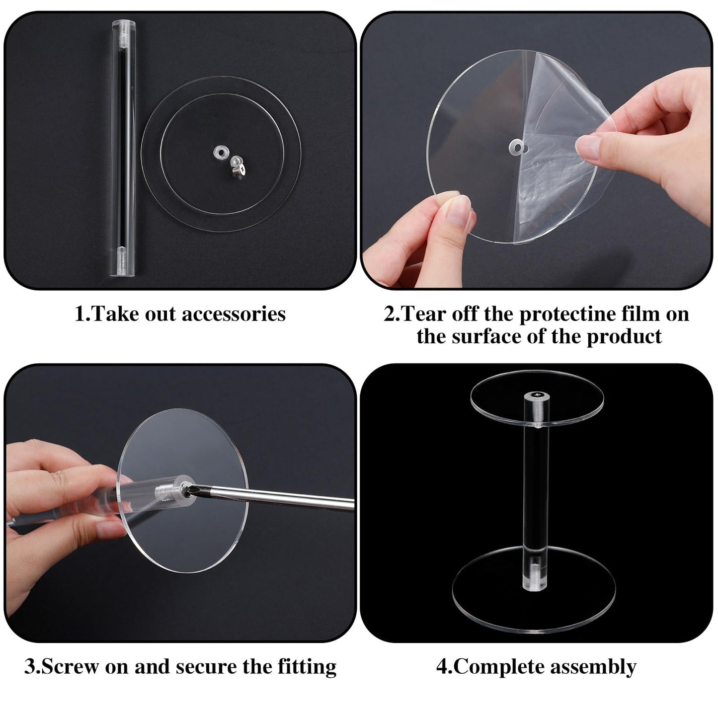 Soaoo 4 Pcs Round Acrylic Display Stands Small Clear Display Risers Plastic Clear Acrylic Pedestal Set for Hat Jewelry Watch Plant Cake (4 Size)