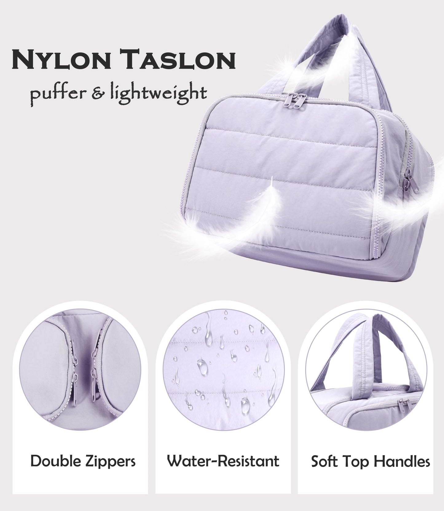 BUZFOWU Travel Toiletry Bag for Women, Large Wide-open Puffy Cosmetic Makeup Bag with Wet-Dry Separation, Multi-Pocket Organizer with Carry Handle for Toiletries, Cosmetics, Essentials, Light Purple