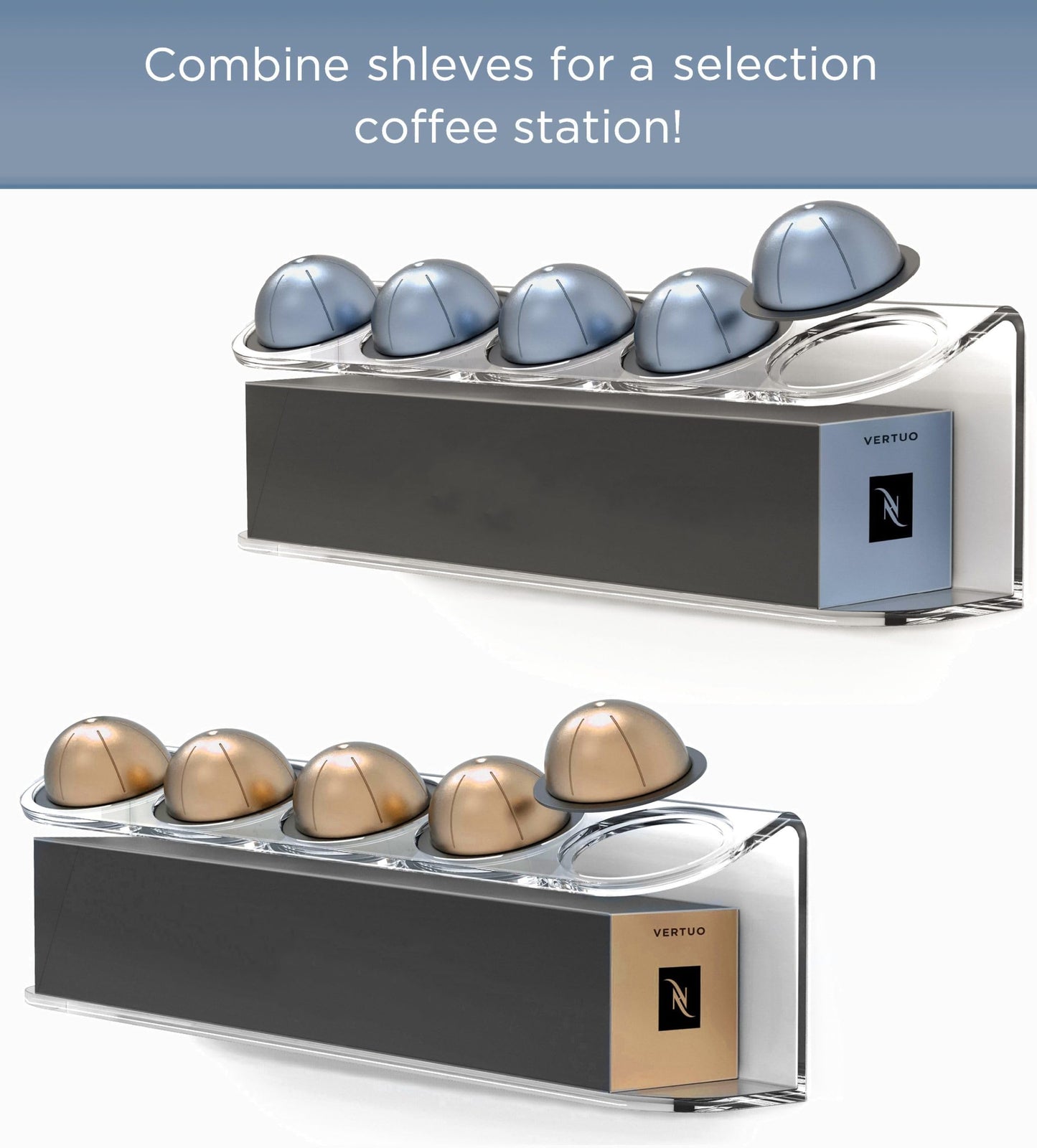 GALVANOX Wall Mounted Organizer for Nespresso Vertuo Pods, Easy-access Acrylic Holder for Original Vertuoline Box and 5 Coffee Pods (5 pods + 1 box)