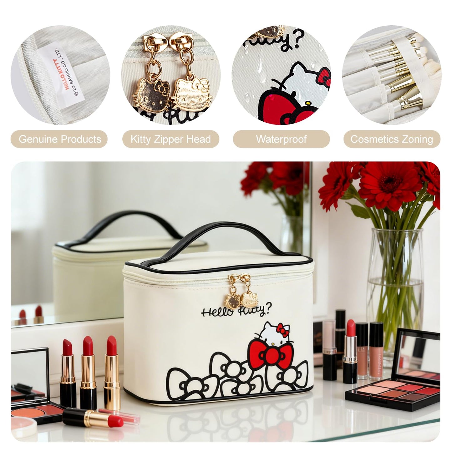 AmBealla Makeup Bag Large Waterproof Cosmetic Bags with Divider and Brush Holder,Cute Printed Makeup Organizer for Women Traveling,Portable Toiletry Bag for Girls