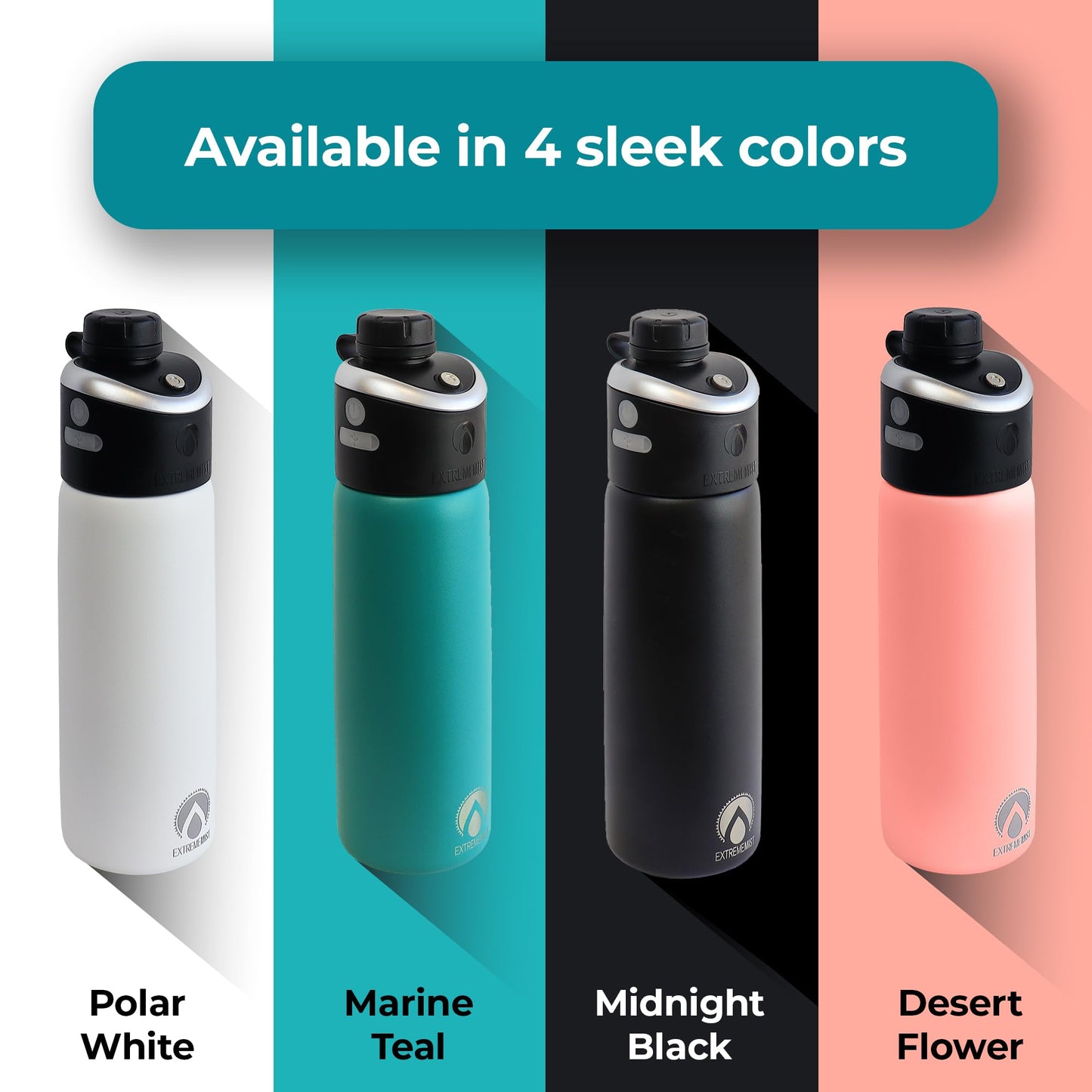 Extreme MIST - GoMist Misting & Drinking Bottle - Personal Mister - Cooling Water Bottle w/Easy-Drink Spout - Stainless-Steel Double Wall Insulated - Portable Misting - Midnight Black, 25oz/750ml