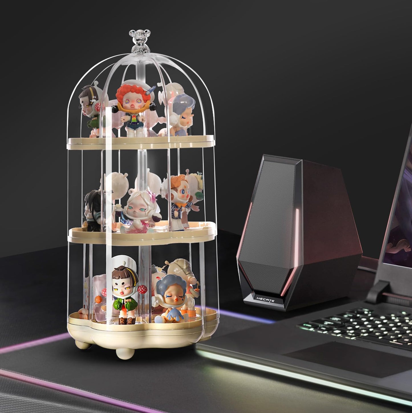 Lotheove Rotating Clear Acrylic Display Case for Pop Mart, Funko Pop Figure Toys Storage Box Transparent Blind Box Organizer Stand Dustproof Protection Showcase（3 levels）