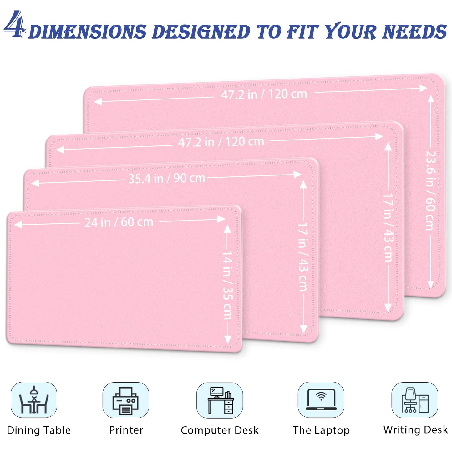 PU Leather Desk Pad Protector, Non-Slip Large Mouse Pad & Keyboard Mat, Waterproof Office Desk Mat, 35.4" x 17", Fairy Tale Pink