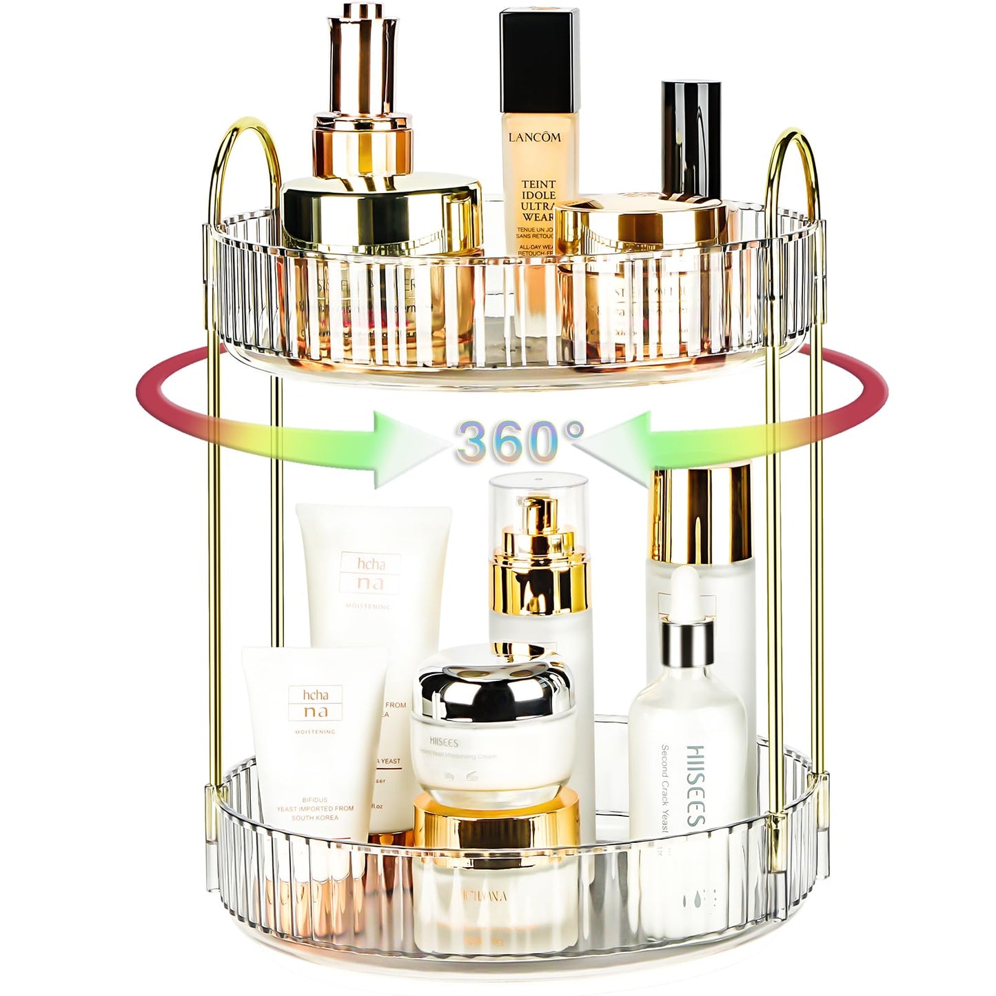 Niluks 360 Rotating Makeup Organizer - Large Capacity Spinning Perfume & Cosmetic Skincare Holder for Countertop (Pearl White, 2 Tier)