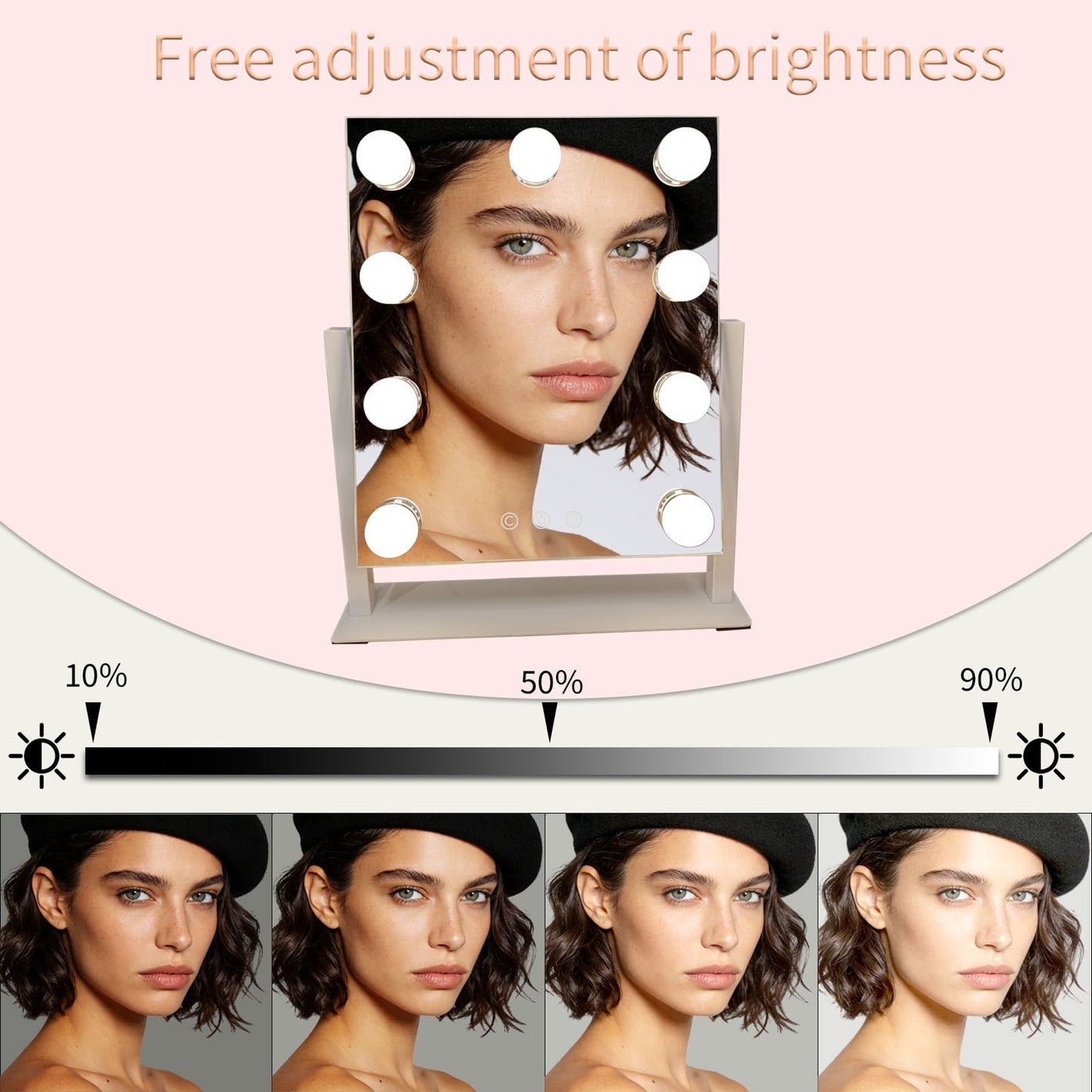 Hollywood Vanity Mirror with Lights - 9 Dimmable Bulbs, 3 Color Modes & 10x Magnification, Smart Touch Control, 360° Rotation, Perfect as Travel Mirror with Light, Stocking Stuffers for Teen Girls