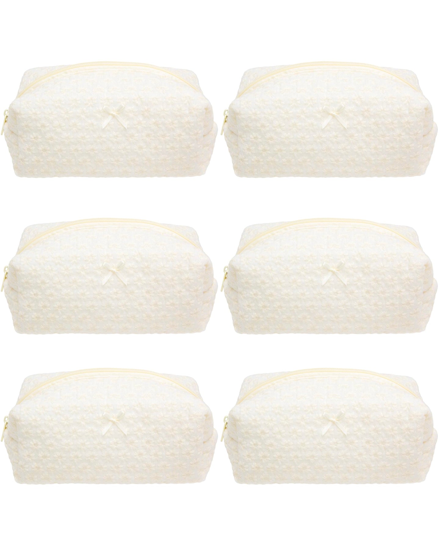 PAZIMIIK 6PCS Cozy Makeup Bag Small Aesthetic Travel Zipper Cosmetic Pouch for Women Make Up Beauty Accessories Brushes,Embroidery Daisy