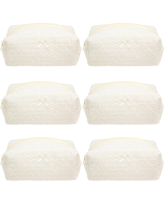 PAZIMIIK 6PCS Cozy Makeup Bag Small Aesthetic Travel Zipper Cosmetic Pouch for Women Make Up Beauty Accessories Brushes,Embroidery Daisy