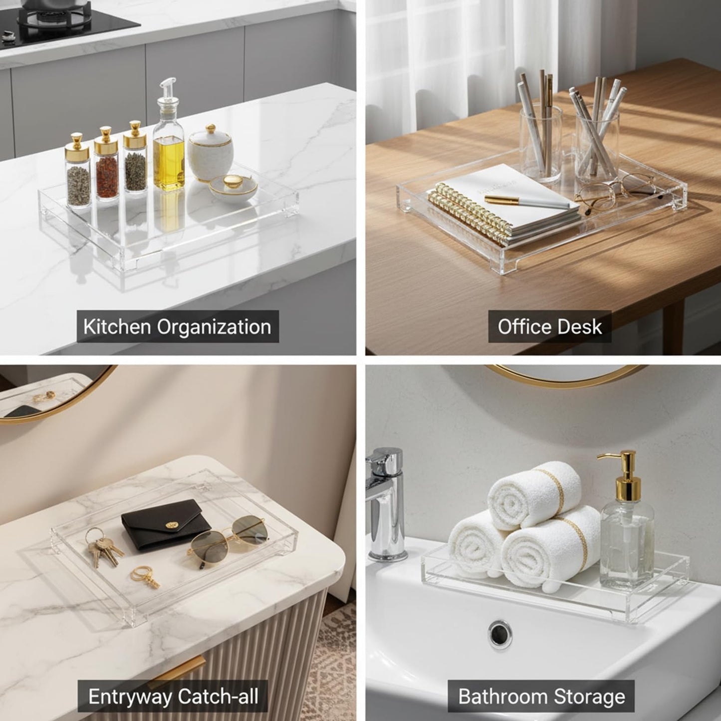 Sturdy 16.5" Acrylic Serving Tray with Handles - Ottoman Coffee Table Organizer for Food, Tea, Snacks, Vanity & Kitchen Countertop - Multi-Use for Bathroom, Living Room, Bar Parties