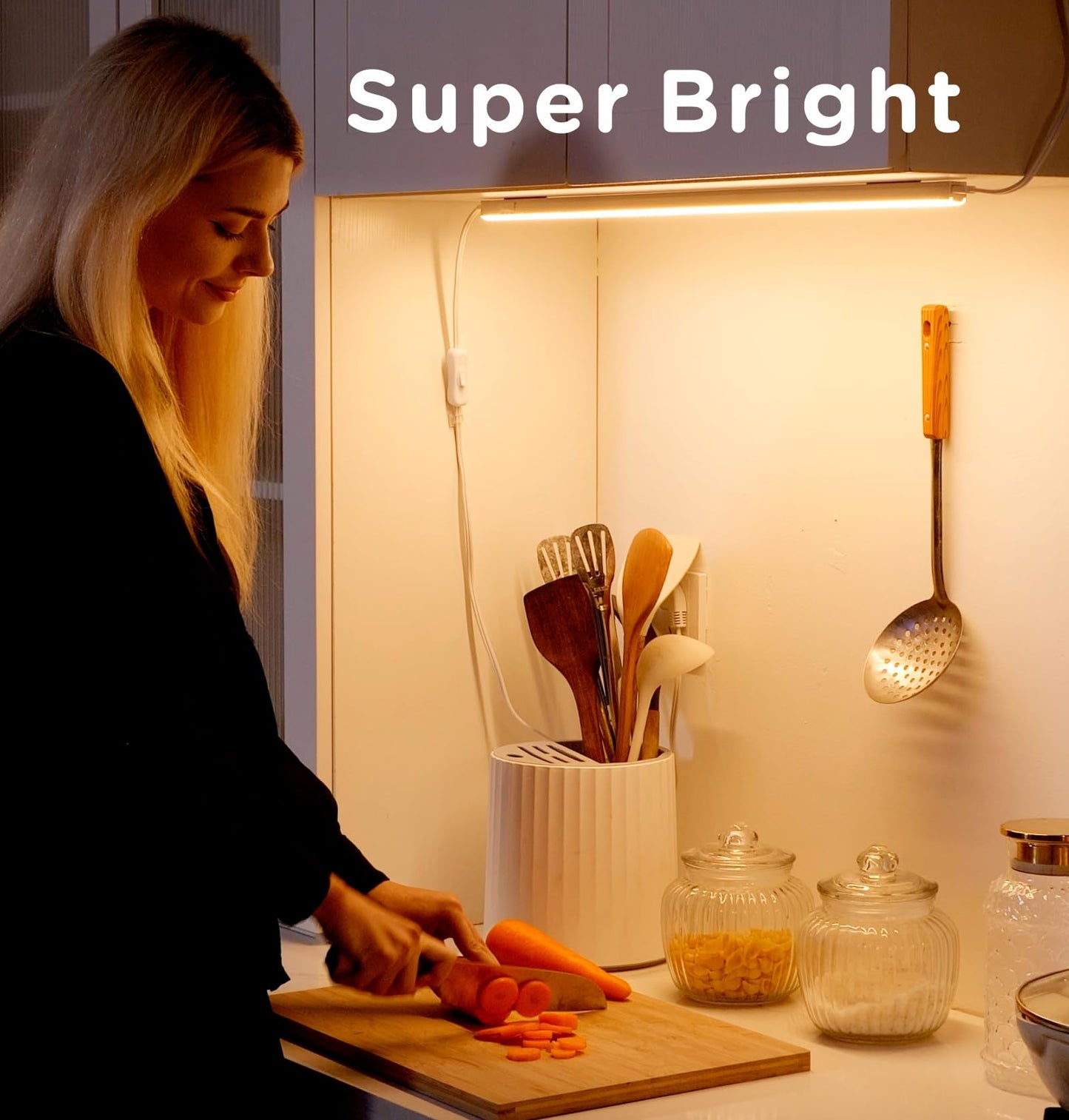 Under Cabinet Lighting Plug in 16in 1Pack AC120V 3CCT 3000/4000/5000K, Super Bright,Linkable Under Counter Lights for Kitchen, Ultra Slim LED Cabinet Light,ETL White