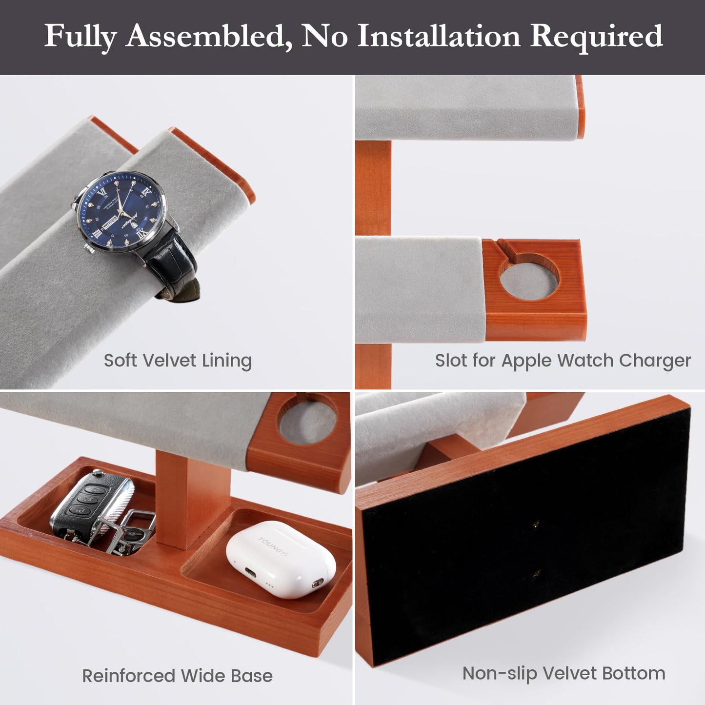 ProCase Wood Watch Display Stand Holder for Men, Wristwatch Tower with T-Bar Design, Hanging Watch Rack, Wooden Wrist Watch Tree