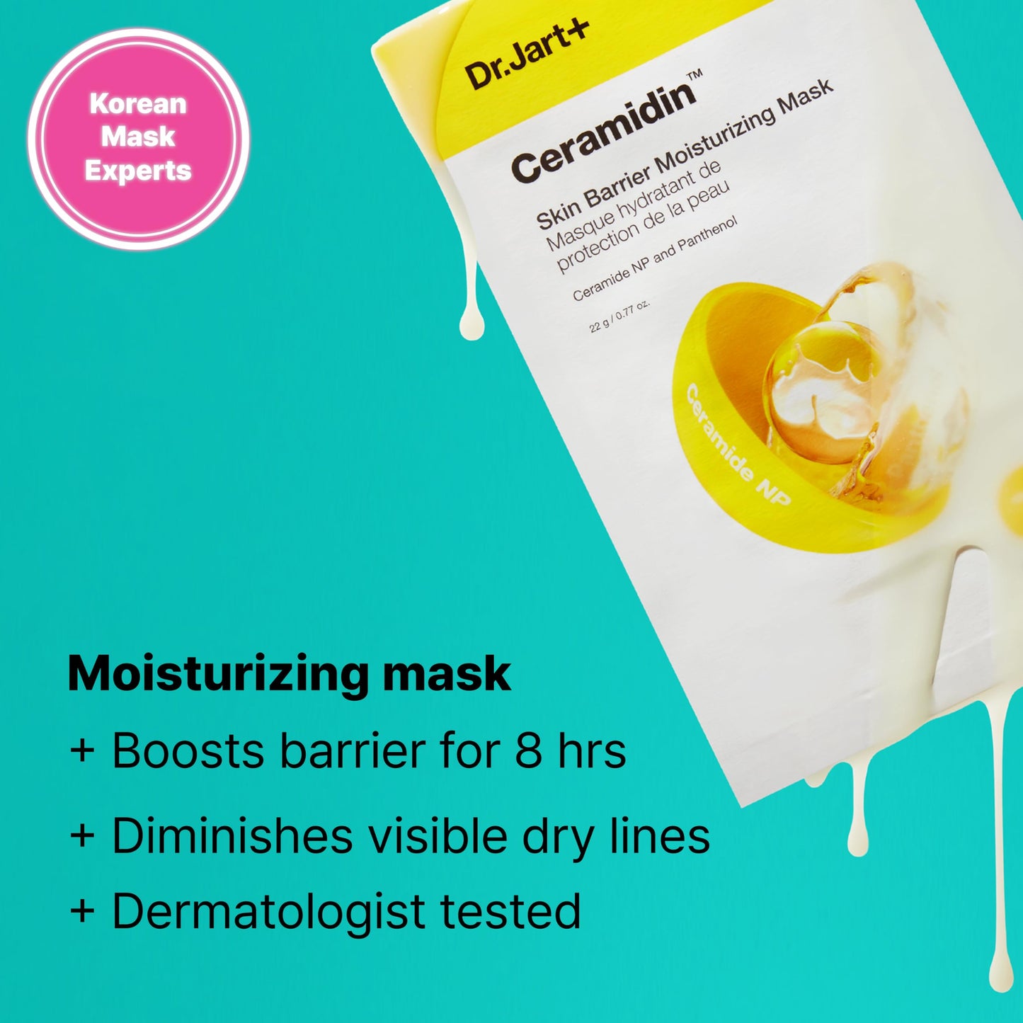Dr.Jart+ Ceramidin Skin Barrier Moisturizing Korean Face Mask with Ceramides | Sheet Mask | Beauty Gifts for Women | Korean Skin Care, 5 Pack