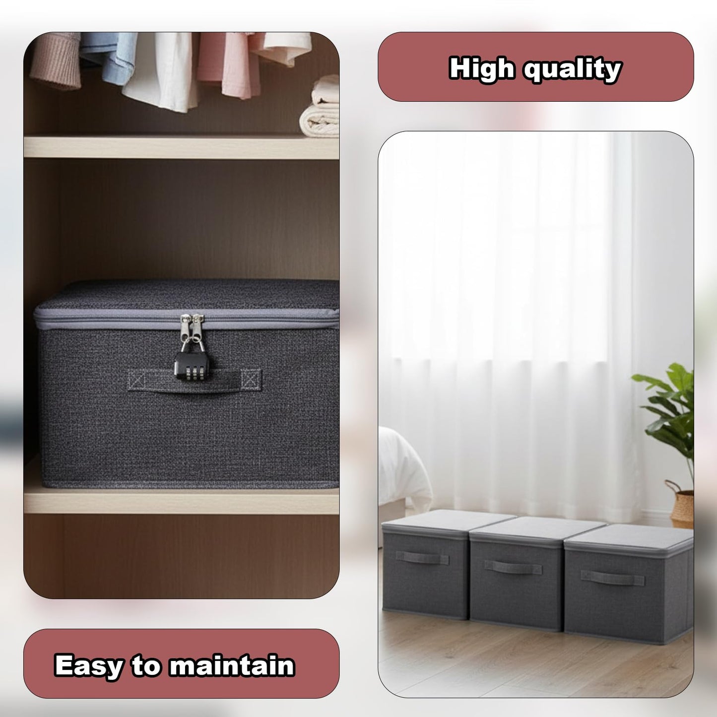 JFBNXB Storage Bins 4-Piece Set, Cube Storage Bin with Locking Storage Box, Secure and Discreet Storage for Personal Items, Collapsible Storage Bins for Easy Maintenance
