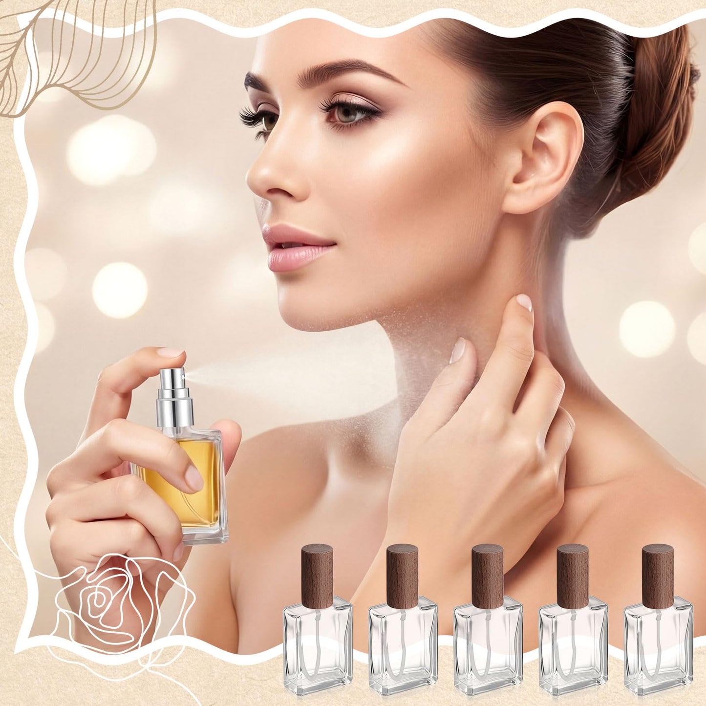 Domensi 30 Pcs 10/15/30/50 ml Glass Square Perfume Bottles Mini Glass Empty Spray Atomizer Bottles Bulk Refillable Perfume Dispenser Container with Pump Tool for Travel (15 ml,Dark Woddy Color)