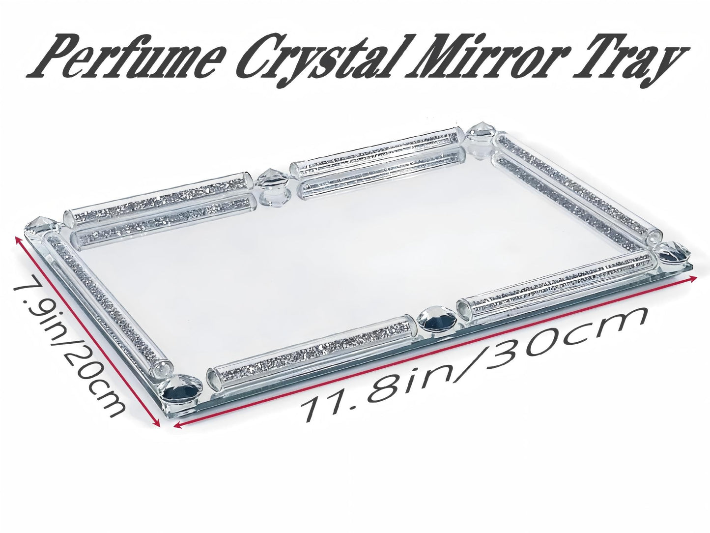 3-in-1 Perfume Crystal Mirror Tray, Luxurious Crushed Diamond Silver Decorative Tray, Non-Slip Desktop Storage Tray, Suitable for Storing Jewelry, Perfumes, and Cosmetics