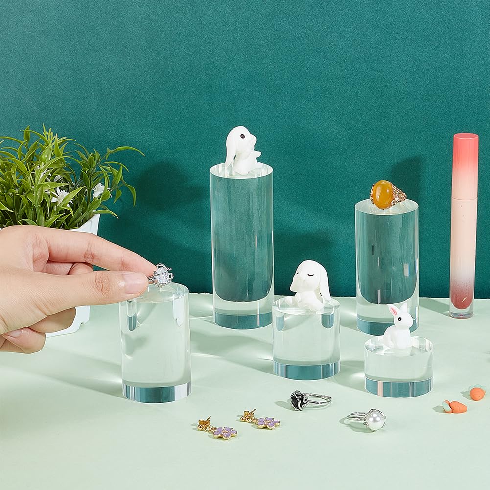 BENECREAT 5Pcs Clear Acrylic Display Block 1/1.6/2.4/3.2/4 Inch Round Cylinder Solid Display Pedestal Stand for Jewelry Gem Display Pop Figures Cosmetic Showing