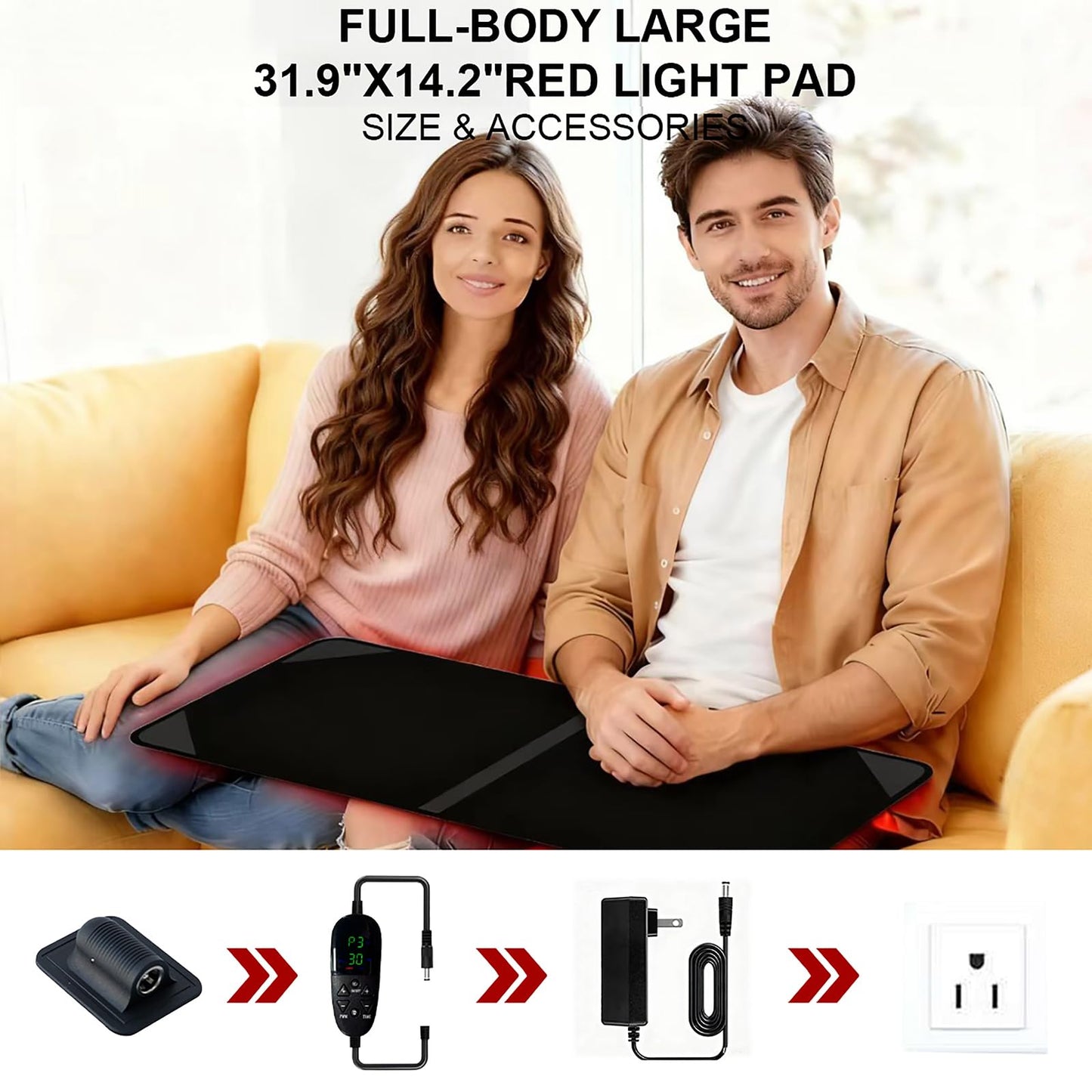 Red Light Therapy Mat for Body, 31.9" x 14.2" Large Red Light Therapy Pad with Overheat Protection Device, 660nm & 850nm Infrared Light Therapy Wrap for Body Waist Legs, Redlight Therapy for Women Men