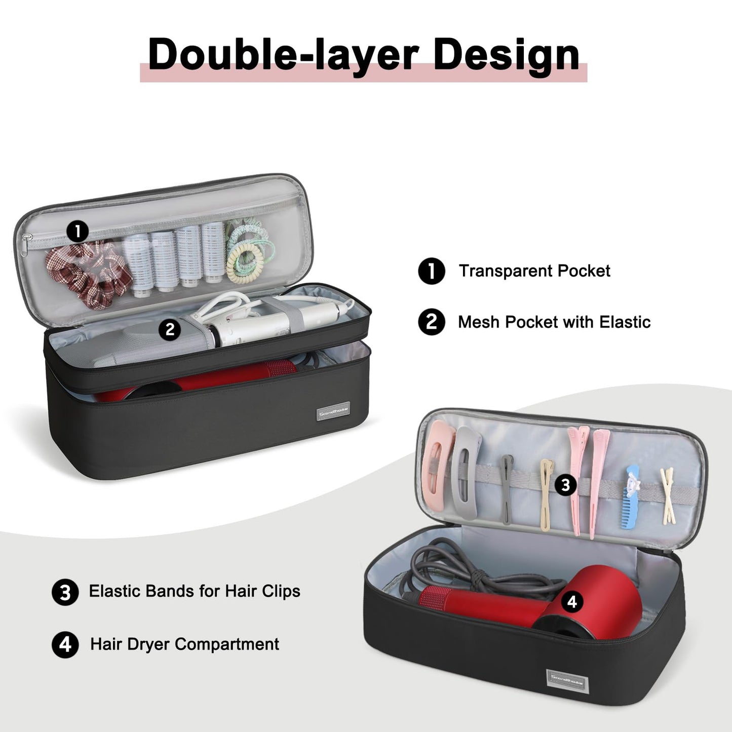 TWOOKTY Double-Layer Travel Carrying Case Portable Storage Organizer Bag for Women, Compatible with Revlon One-Step Hair Dryer and Volumizer Hot Air Brush and Attachments Scandihome Series (Bag Only)