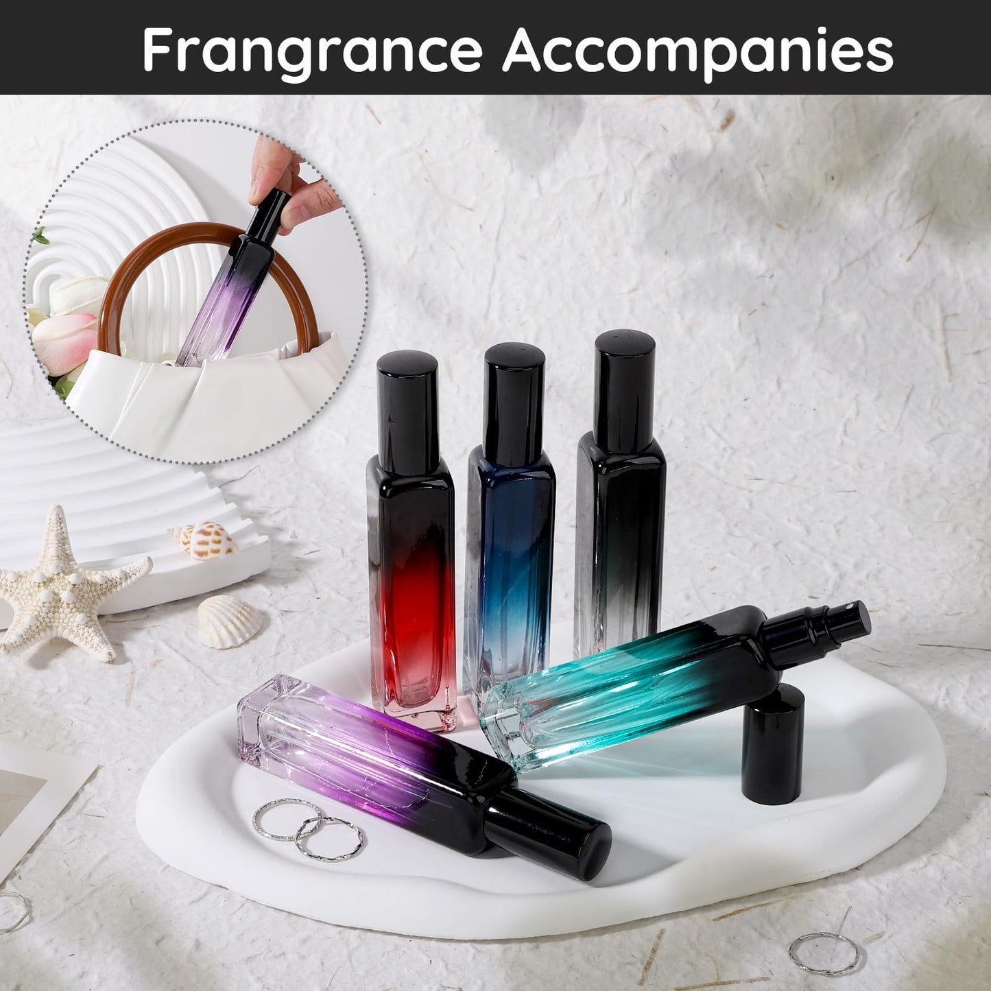 Segbeauty 15ml Empty Glass Cosmetic Contanier, 0.5oz Mini Cologne Spray Bottle, 5 Packs Refillable Perfume Atomizer Bottles Fine Mist Dispenser Travel Size for Essential Oil with Refill Tool