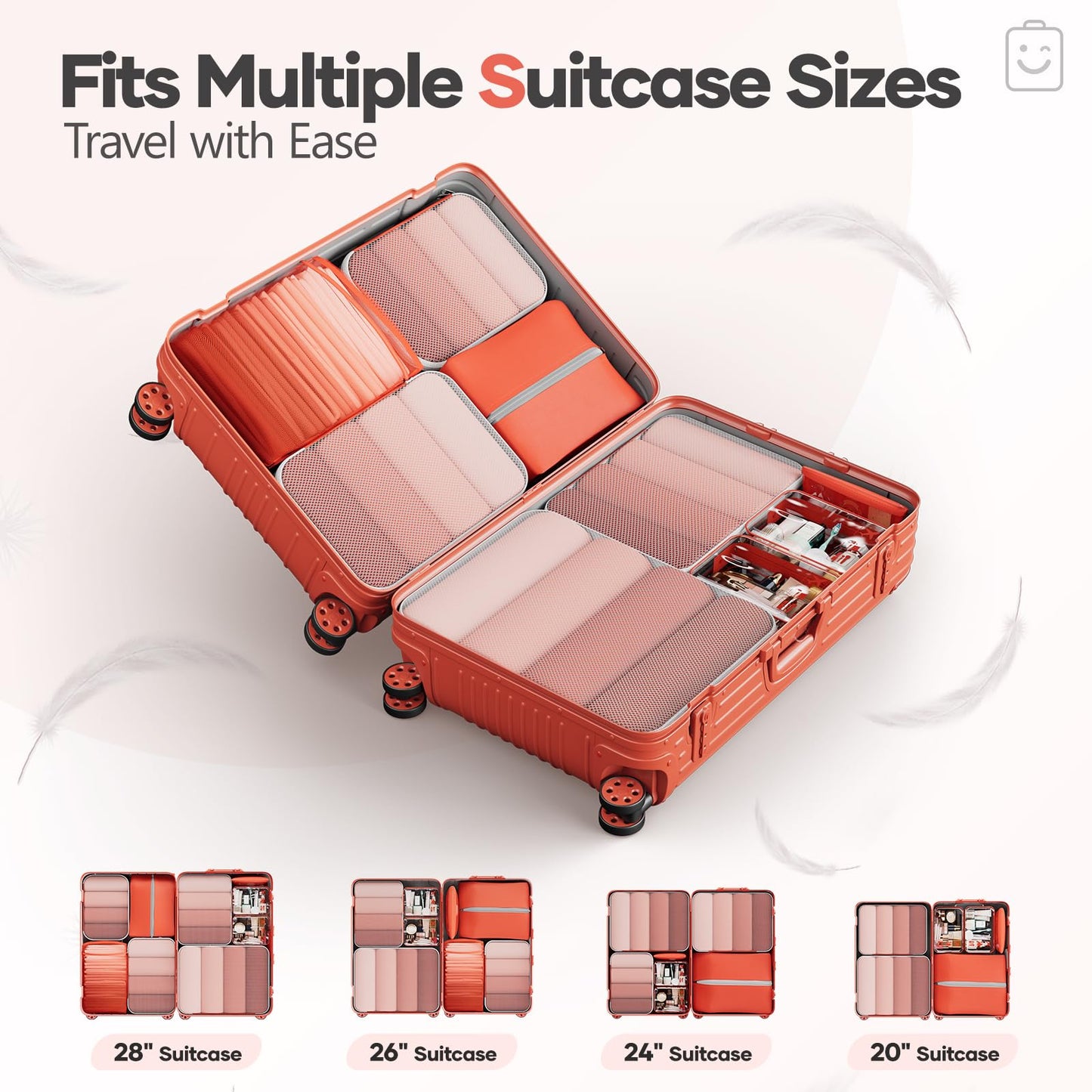 Veken 9/11 Set Compression Packing Cubes for Travel Essentials,Compressible Expandable Large Luggage Suitcase Organizer Bags for Clothing,Space Saver Bags with Over 1000 pcs of Mesh Holes(Orange)