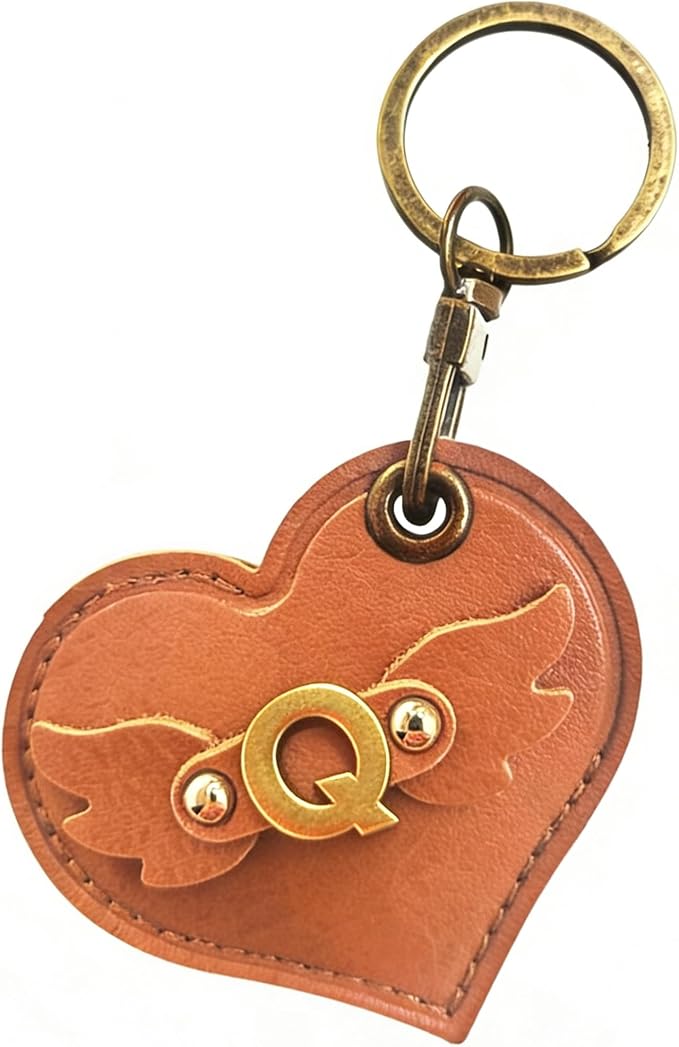 Initial Letter Leather Alphabet Keychain Holder Case Compatible with AirTag,Cute Protective Air Tag Cover with Bronze Keyring,Anti-Scratch Finder GPS Tracker Case for Pets Keys Wallet Luggage(Q)