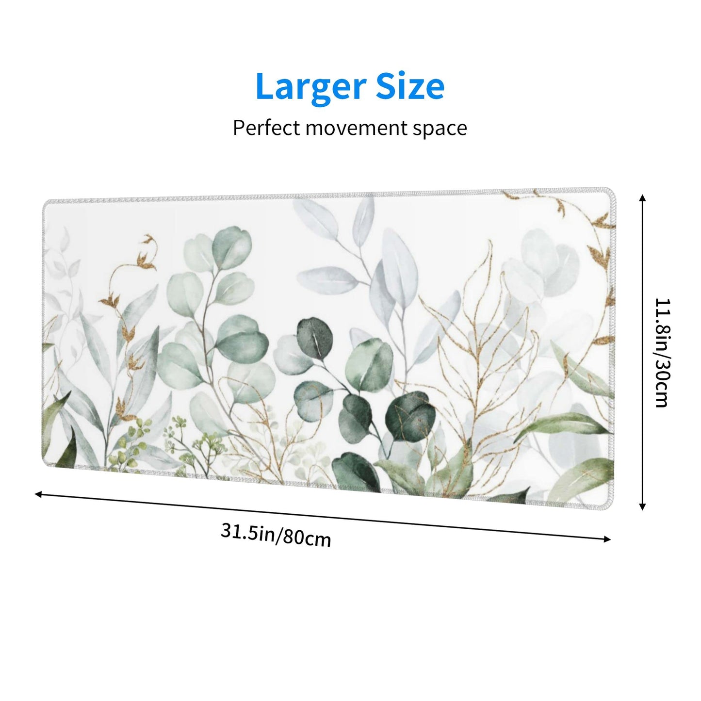 Green Gold Leaves and Branches Extended Big Mouse Pad Large,XL Gaming Mouse Pad Desk Pad,31.5x11.8inch Long Computer Keyboard Mouse Mat Mousepad with 3mm Non-Slip Base for Home Office Work