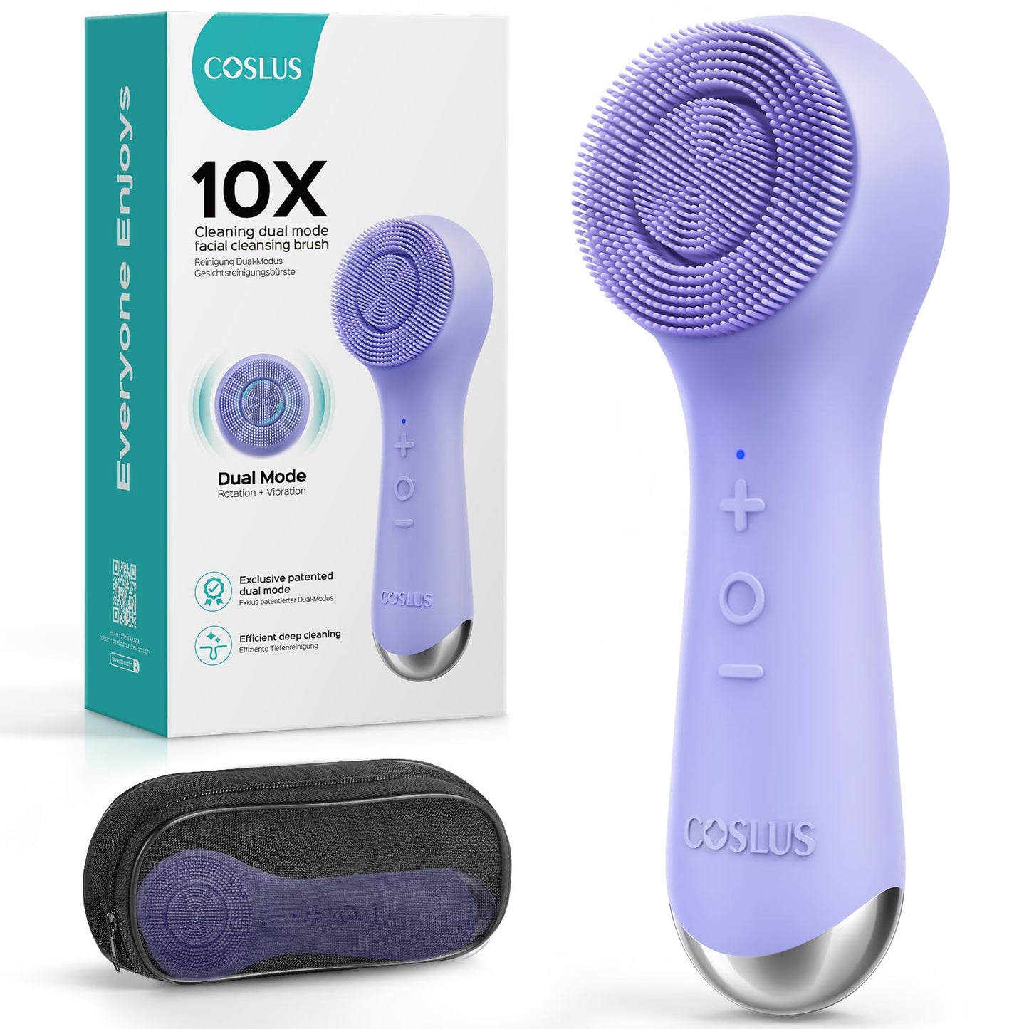 COSLUS Face Scrubber Facial Cleansing Brush: 2 in 1 Spin and Vibration Patented Tech, Silicone Electric Exfoliator Scrubber with Automatic Foaming, Waterproof Face Cleanser Brush for Men (Purple)