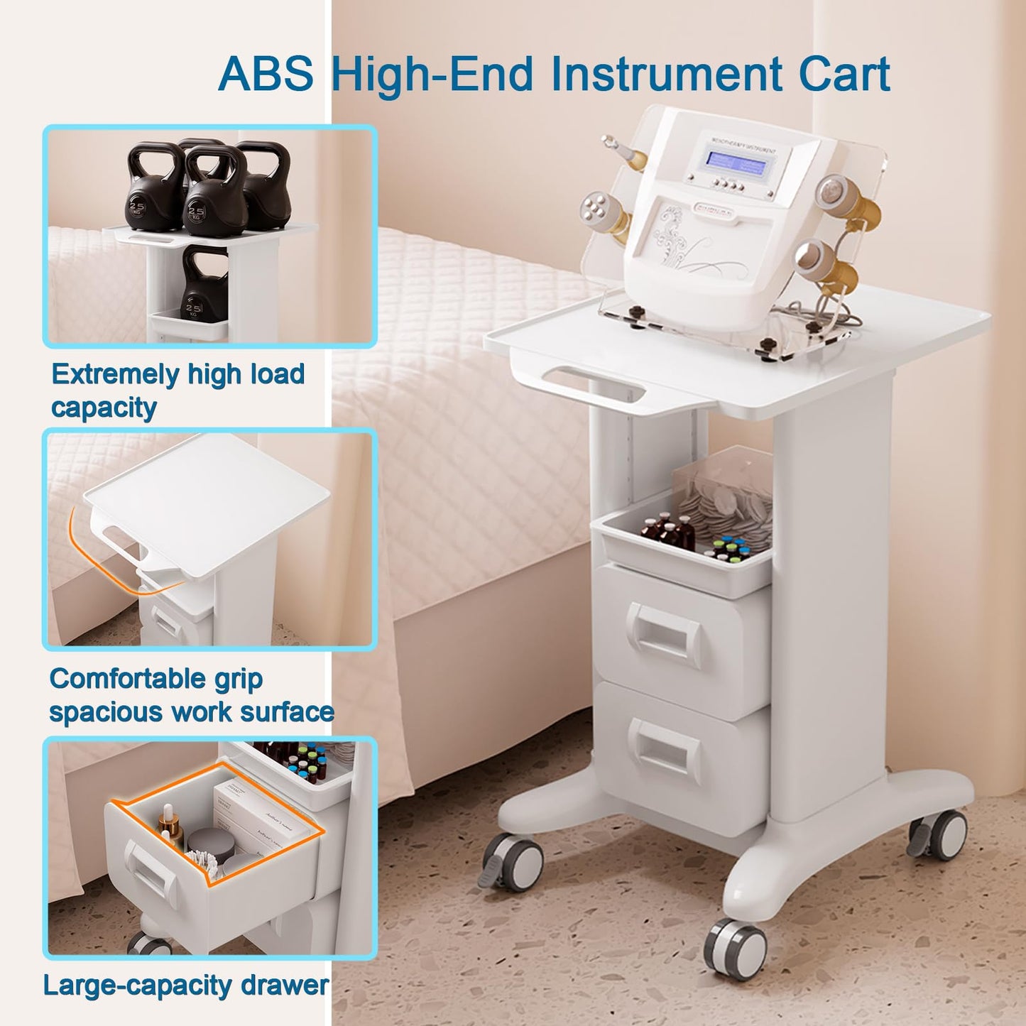 TTYXSUEPT Medical Rolling Trolley with 2 Drawers, Mobile ABS Utility Cart with 4 Silent Swivel Wheels, 225-lb Capacity for Hospitals, Clinics, Beauty Salons, and Labs (Silver, Double Drawer)