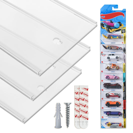 Tapeera Acrylic Model Car Display Case Wall Mount-Holds Up To 30 Cars-Compatible with Hot Wheels Matchbox Packaged Cars-Diecast Blister Packed Toy Car Organizer Display Shelf Rack Wall Storage(3-Pack)