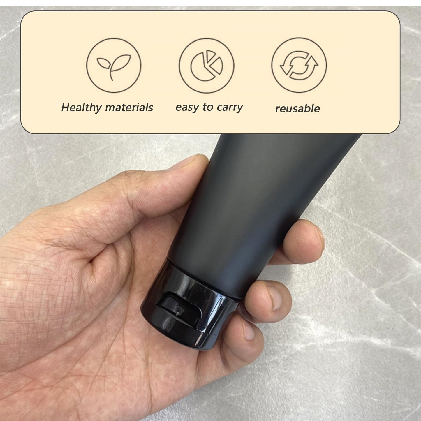 6PCS 150ml 5oz Black Plastic Travel Bottles Refillable Leakproof Squeeze Tubes with Flip Top Cap for Shampoo Lotion Toiletries Cosmetic Makeup Sample Storage