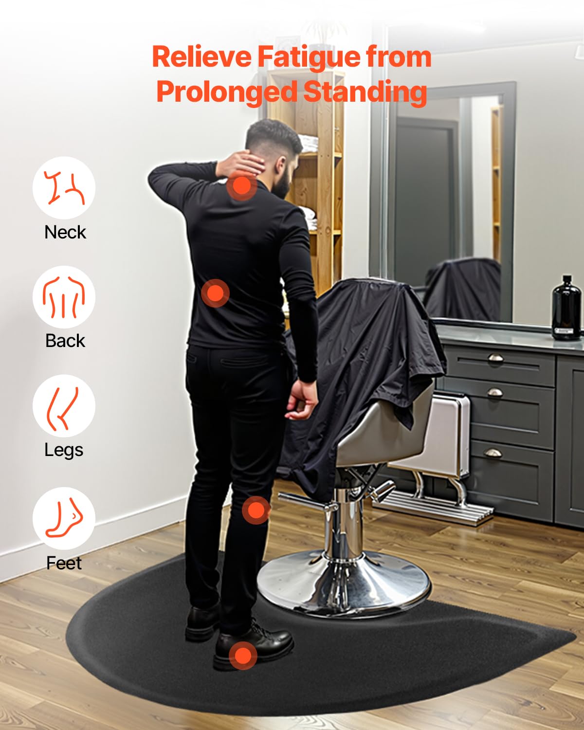 VEVOR Salon Mat for Hair Stylist, 3 x 4 FT Semi-Circle Salon Chair Mat, 1/2-inch Thickened Anti Fatigue Barber Shop Floor Mat with Round Cut Out, Easy-to-Clean PVC Surface & Anti-Trip Beveled Edges