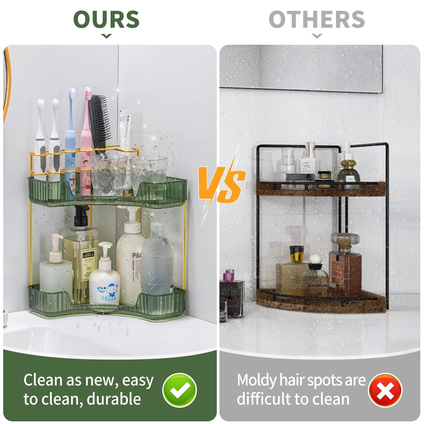 shuang qing Upgraded 2-Tier Corner Bathroom Countertop Organizer – Spacious Storage for Makeup, Skincare & Perfumes, Built-in Brush Holder Fits Vanity/Dresser/Bsthtub (Sage Green)