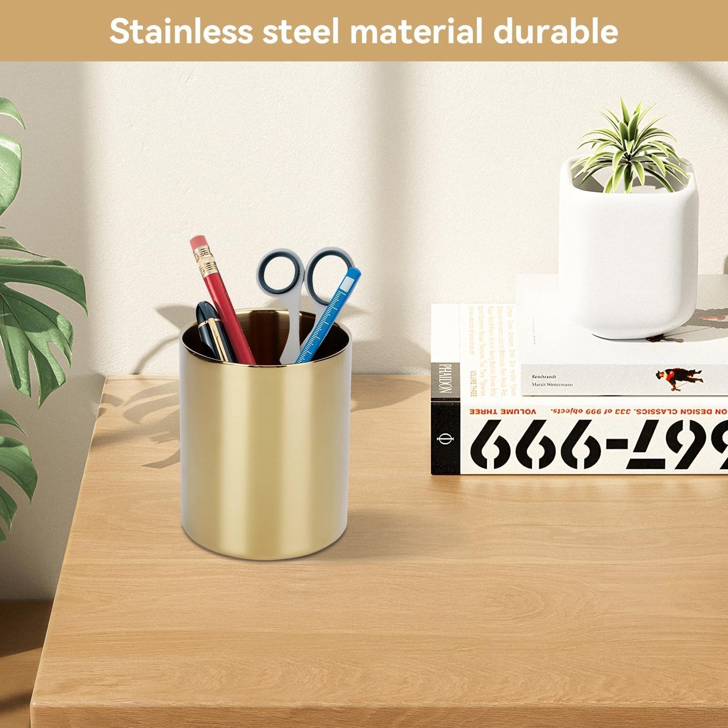 Beufee Pencil Holder, Pen Holder Makeup Brush Holder Gold Pen Pencil Holder Pencil Cup Holder Desk Organizer Table Vases Flower Pot Stainless Steel Makeup Brush Holder For Office Home Gold